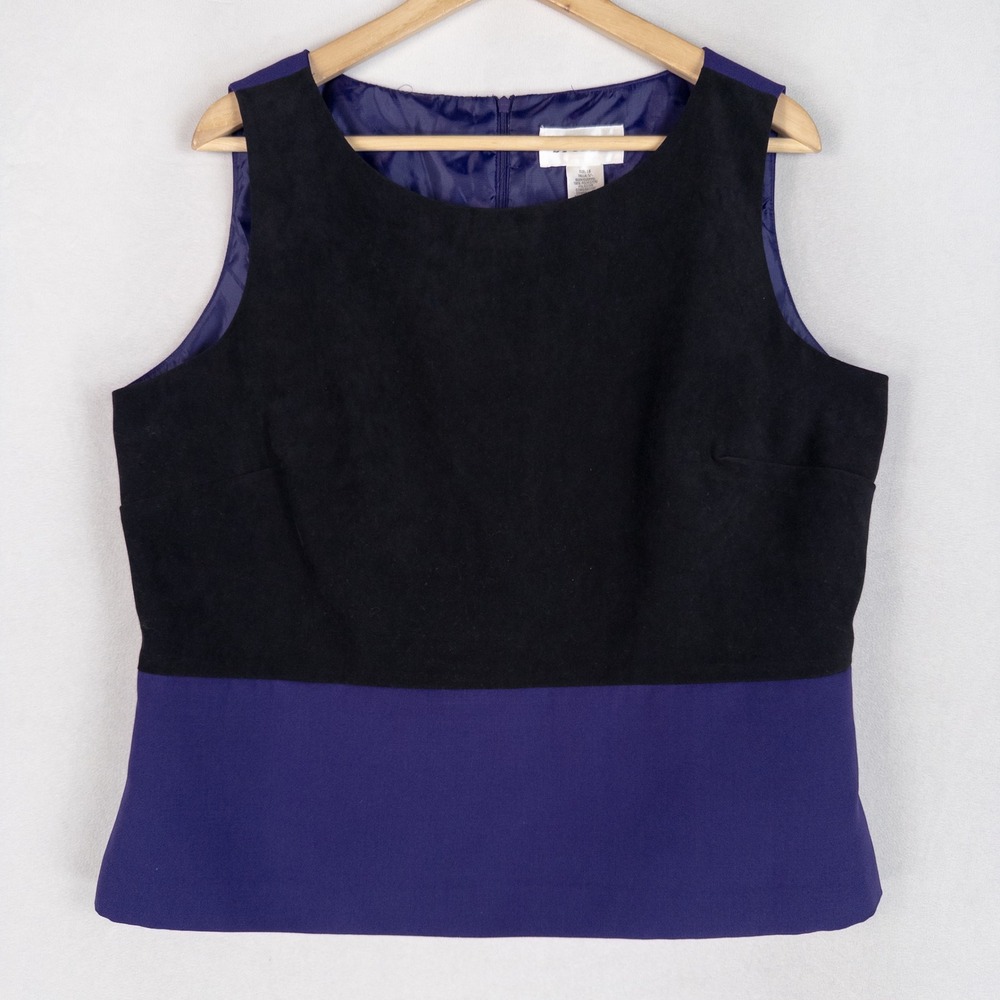 Studio I Womens Top Size 16 Purple Black Colorblock Faux Suede Sleeveless Shell